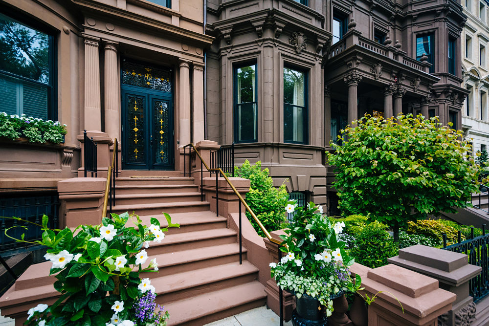 Rowhouses and gardens in Back Bay, Boston, Massachusetts.